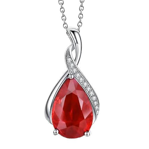 Ruby And Diamonds 9.25 Carats Pendant Necklace With Chain 14K WG