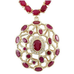 Ruby And Diamonds Women Necklace 52.25 Carats Yellow Gold 14K