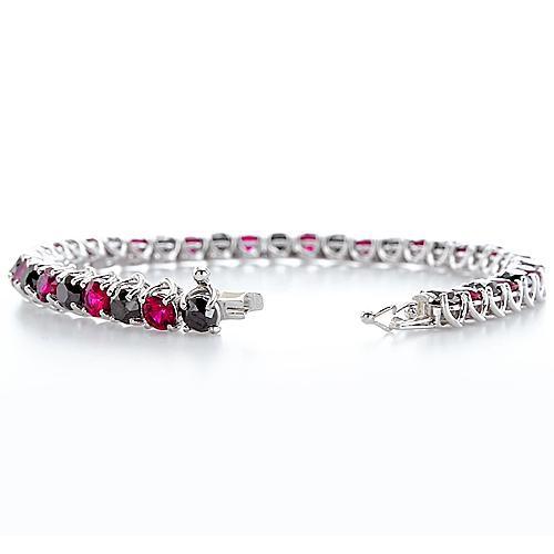 Ruby & Black Diamond Tennis Bracelet Prong Set 11.70 Carats