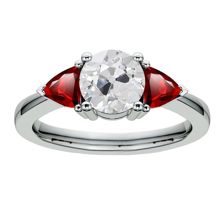 Ruby Custom Jewelry Three Stone Old Cut Diamond Ring
