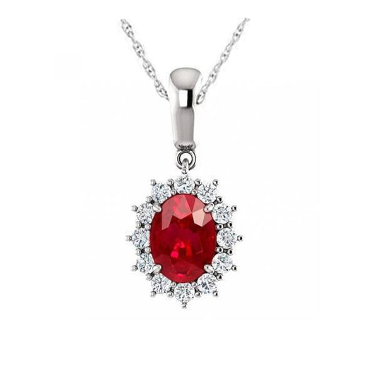Ruby & Diamond Pendant Necklace 2.60 Carat White Gold 14K