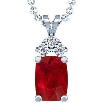 Ruby & Diamond Pendant Necklace With Chain 14.25 Ct. WG 14K