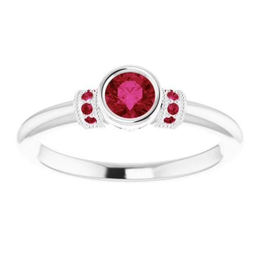 Ruby Ring 1 Carat Milgrain Women Bezel Set Jewelry