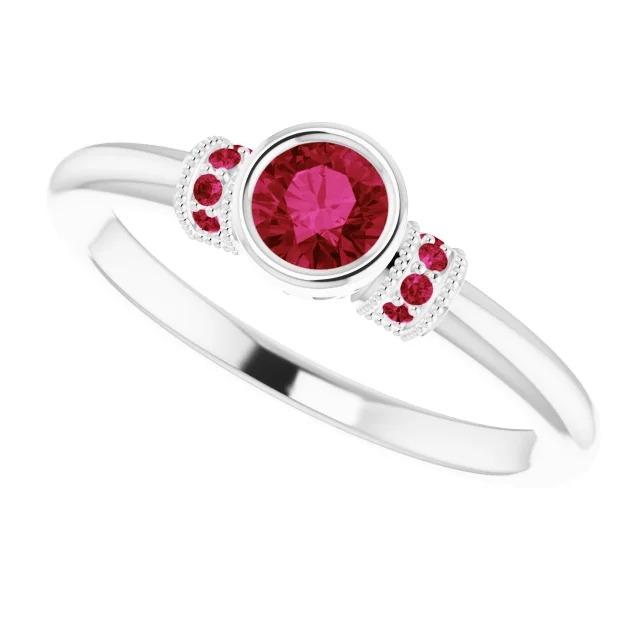 Ruby Ring 1 Carat Milgrain Women Bezel Set Jewelry