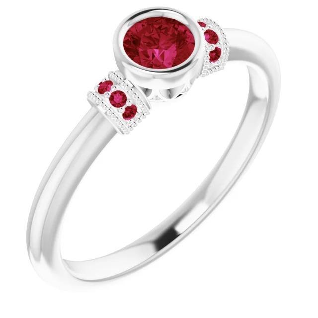 Ruby Ring 1 Carat Milgrain Women Bezel Set Jewelry