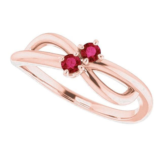 Ruby Ring Rose Gold 0.20 Carats Infinity Twist Style U Prong Setting