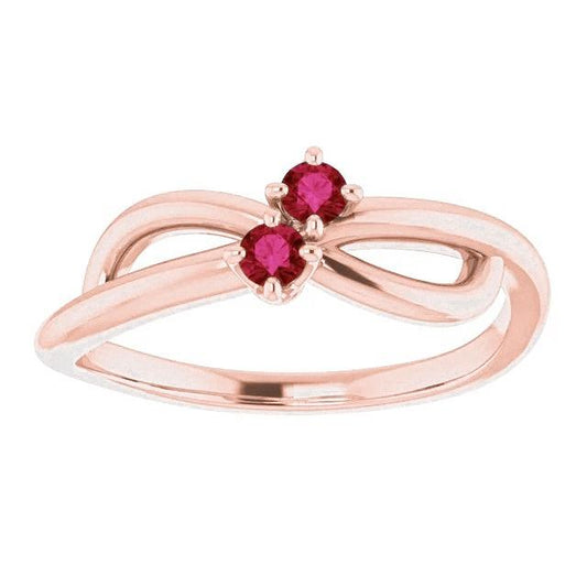 Ruby Ring Rose Gold 0.20 Carats Infinity Twist Style U Prong Setting