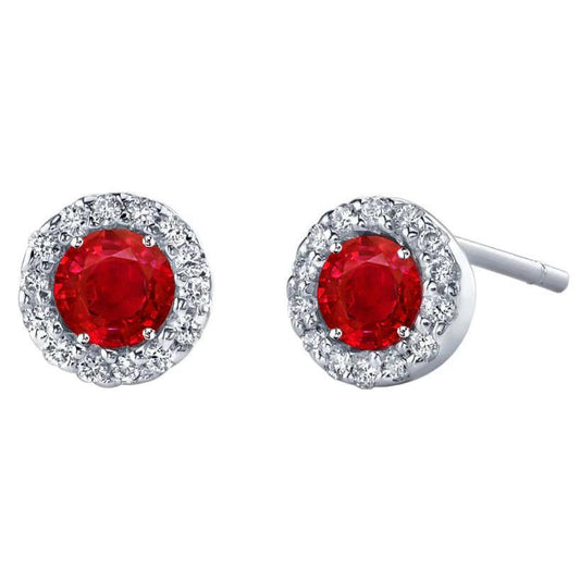 Ruby With Diamond Halo Stud Earring 5.28 Ct. White Gold 14K