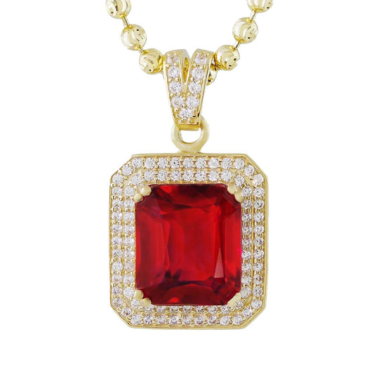Ruby With Diamonds 11.20 Carats Pendant Necklace 14K Yellow Gold