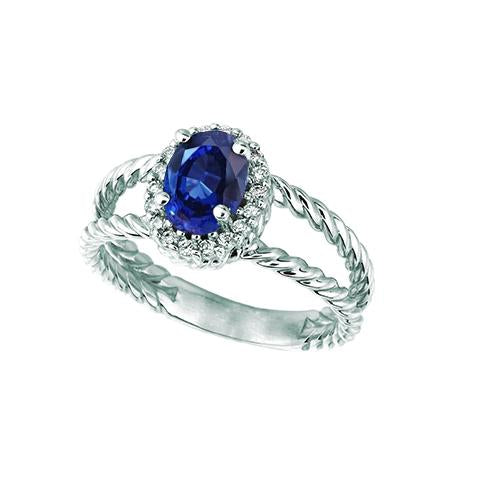 Sapphire And Diamond Oval Fancy Ring 1.55 Carats 14K White Gold