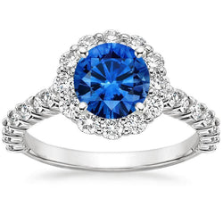 Sapphire And Natural Earth Mined Diamond Ring White Gold Fine Jewellery Round Cut 3.40 Ct