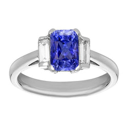 Sapphire & Baguette Diamond Anniversary Ring 3 Carat Cathedral Setting