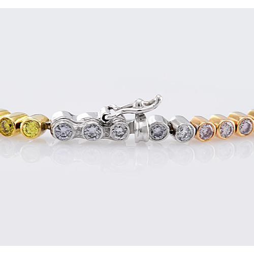 Sapphire Bezel Set Tennis Bracelet 3.50 Carats Multi Tone Gold 14K