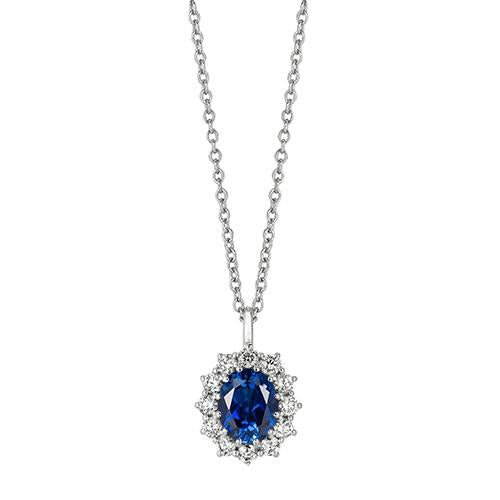Sapphire & Diamond Necklace Pendant 3.52 Carats 14K White Gold