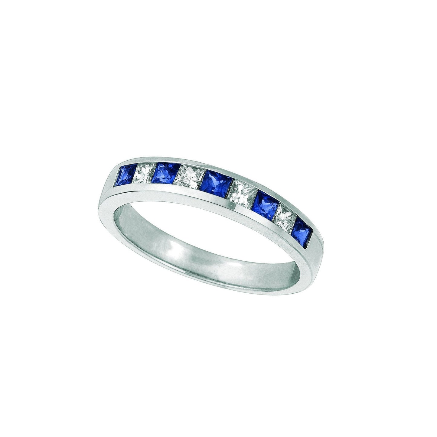 Sapphire & Diamond Princess Eternity Band 1 Carat White Gold