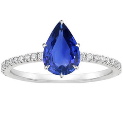 Sapphire Engagement Ring Blue Pear Cut With Diamond Accents 5 Carats