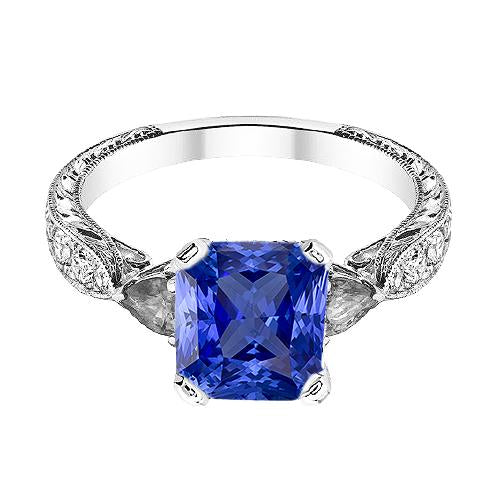 Sapphire Gemstone Jewelry 3 Carats Pear & Round Diamond Ring