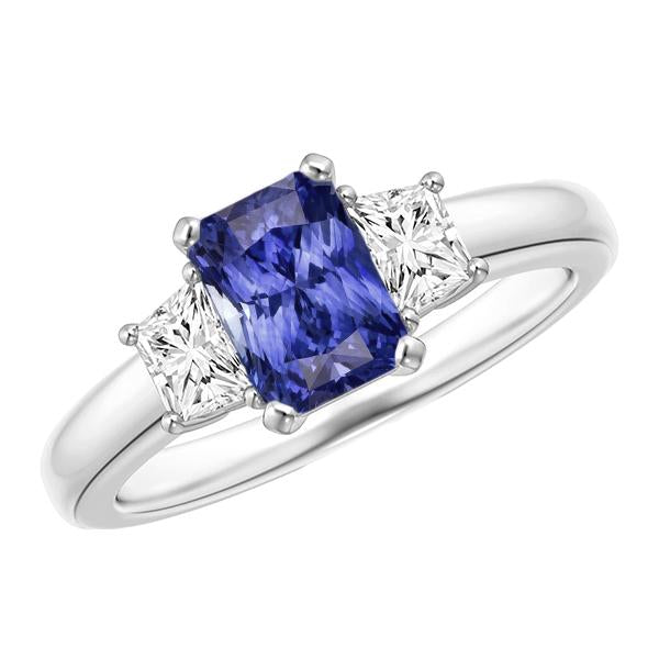 Sapphire Gemstone Jewelry 3 Stone Trapezoid Diamonds Ring 2.50 Carats