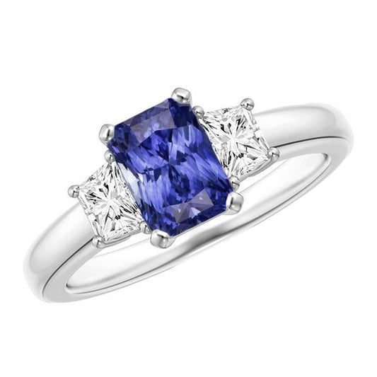 Sapphire Gemstone Jewelry 3 Stone Trapezoid Diamonds Ring 2.50 Carats