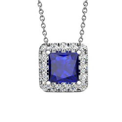 Sapphire Jewelry Halo Diamond Pendant White Gold 14K 1.30 Carats
