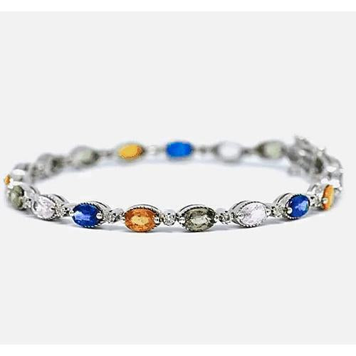 Sapphire Prong Set Tennis Bracelet 14.50 Carats Stones White Gold 14K