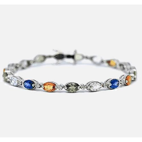 Sapphire Prong Set Tennis Bracelet 14.50 Carats Stones White Gold 14K