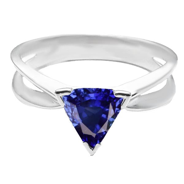 Sapphire Solitaire Ring Trillion Cut V Prong Split Shank 1.50 Carats