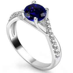 Sapphire Solitaire Ring With Diamond Accents Twisted Shank 2.50 Carats