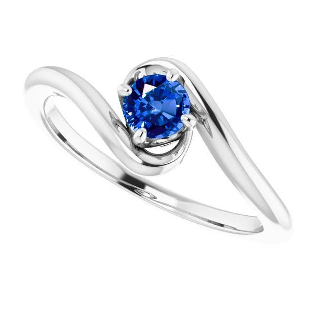 Sapphire Stone Ring Freeform Shank 1 Carat White Gold 14K