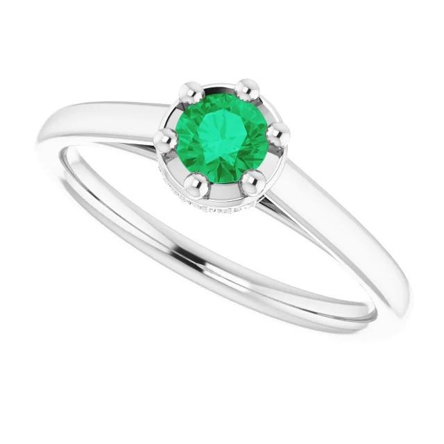 Six Prong Round Green Emerald Diamond Ring 1.25 Carats White Gold 14K