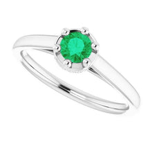 Six Prong Round Green Emerald Diamond Ring 1.25 Carats White Gold 14K