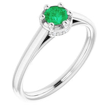 Six Prong Round Green Emerald Diamond Ring 1.25 Carats White Gold 14K