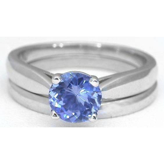 Solitaire 3 Carat Ceylon Sapphire Ring Set 14K New