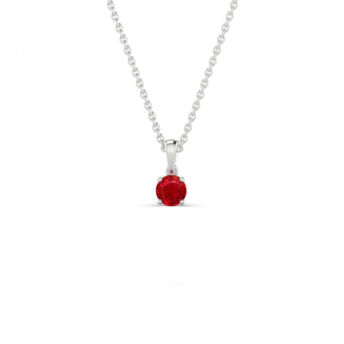 Solitaire 3 Ct. Red Ruby Pendant Necklace White God 14K