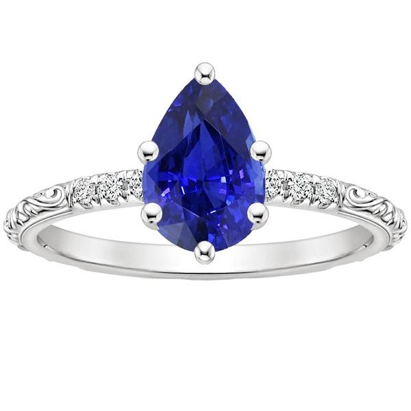 Solitaire Accents Ring Antique Style Blue Sapphire & Diamonds 4 Carats