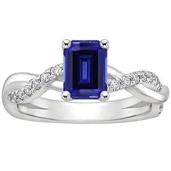 Solitaire Accents Ring Blue Sapphire & Natural Earth Mined Diamond 4 Carats Infinity Style