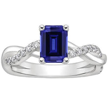 Solitaire Accents Ring Blue Sapphire & Diamond 4 Carats Infinity Style