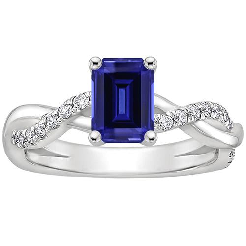 Solitaire Accents Ring Blue Sapphire & Diamond 4 Carats Infinity Style