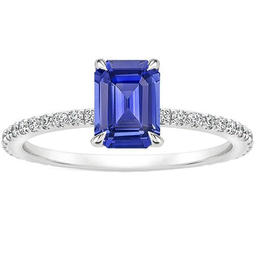 Solitaire Accents Ring Emerald Blue Sapphire & Diamond 4 Carats