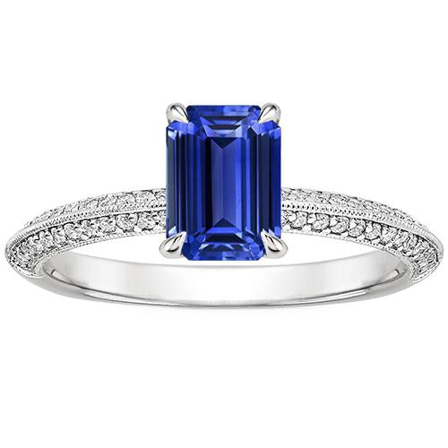 Solitaire Accents Ring Emerald Blue Sapphire & Diamond 4 Carats