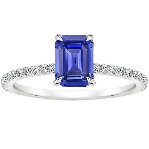 Solitaire Accents Ring Emerald Blue Sapphire & Diamond 4 Carats