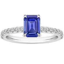 Solitaire Accents Ring Pave Set Blue Sapphire & Diamond 4.50 Carats