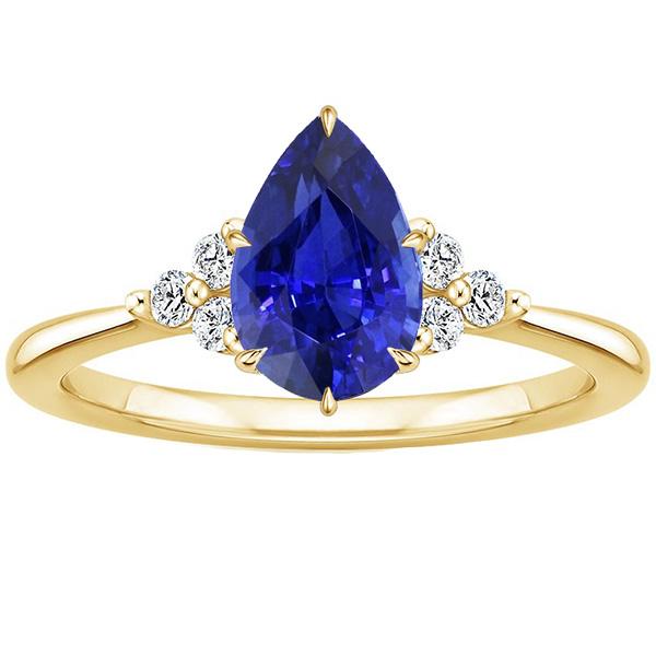 Solitaire Accents Ring Pear Blue Sapphire & Diamonds 3.50 Carats
