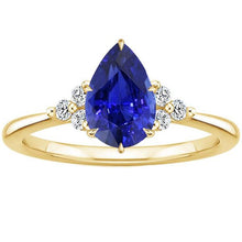 Solitaire Accents Ring Pear Blue Sapphire & Diamonds 3.50 Carats