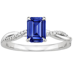 Solitaire Accents Ring Sri Lankan Sapphire & Diamond 3.50 Carats