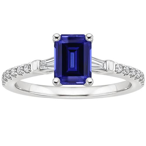 Solitaire Accents Ring Sri Lankan Sapphire & Diamond 4 Carats