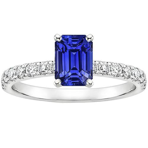 Solitaire Accents Ring Sri Lankan Sapphire & Diamond 4.25 Carats