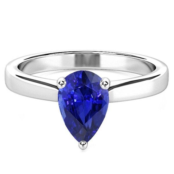 Solitaire Anniversary Pear Shaped Ceylon Sapphire Ring 2 Carats