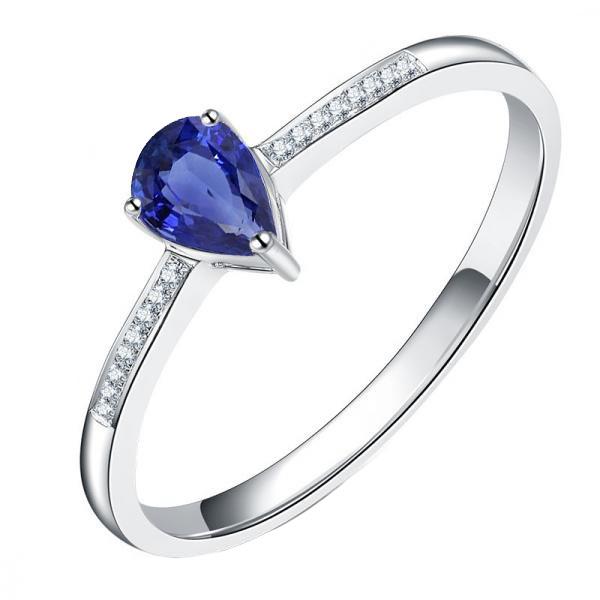 Solitaire Anniversary Ring Blue Sapphire Pave Set Diamonds 1.50 Carats