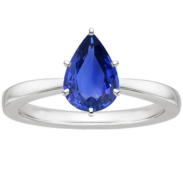 Solitaire Anniversary Ring Pear Blue Sapphire 2 Carats Prong Setting